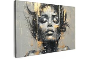 MuchoWow© Leinwand Groß 120x80 cm XXL Deko Schlafzimmer Aesthetic Leinwandbilder Wohnzimmer Gemälde Foto Geschenk Living Room Decoration Frau - Kunst - Gold - Abstrakt - Glamour