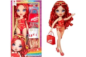 Rainbow High Swim & Style - Ruby (rosso) - Bambola da 28 cm con confezione scintillante e oltre 10 outfit - Costume da bagno rimovibile, sandali, accessori divertenti - Età 4-12 anni