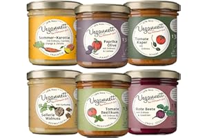 VEGANNETT Bio Brotaufstrich mit Cashew & Erdnuss (Mix) 6 x 135 g | Handwerklich hergestellter Aufstrich mit regionalem Gemüse und exotischen Gewürzen | Herzhaft, vegan & ohne Zusatzstoffe