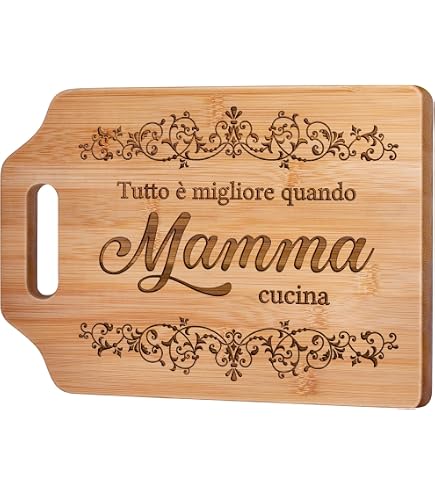 Tagliere In Bambù Con Dedica – Regalo Perfetto Per La Mamma, Per Cucina, 31x21x1 Cm