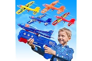 SIMPIM 4 Pack Flugzeug Launcher Spielzeug Flugzeugbausätze,LED Styroporfliege Gleiter Katapult,Styropor für Kinder Geschenke Jungen Mädchen ab 3 4 5 6 7 8 9 10+ Jahre