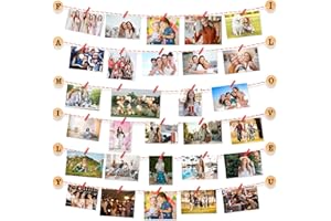 MOVEONSTEP Hanging Photo Display for Wall with 36 Clips, Picture Frames for Multiple Pictures, Greeting Card Holder Photo Display Board for Living Room, Bedroom, Home Decor, No Holes Drilling (RED)