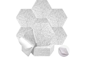 ARTEBTE Acoustic Foam Panels Self-Adhesive, 12 PCS Acoustic Panels 12" X10.3" X0.4" Hexagon High Density Sound Dampening Absorb Noise for Studio Home Office - silver grey