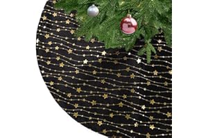 KONVINIT Weihnachtsbaumdecke Rund Schwarz Plüsch Christmasbaumdecke mit Sternen Weihnachtsbaum Rock aus Kunstfell für Christbaumständer Teppich,Weihnachtsdekoration,90cm Black