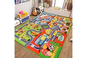 DINSUMRUG Kids Carpet Playmat Rug, Car Play Mat Carpet, Extra Non-Slip Traffic Road Rug for Kids, City Map Educational Car Mat for Playroom Boys Bedroom Classroom (200X150 CM, Four Season)
