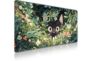 Acezeek Gaming Mouse Pad XXL, 900X400mm Mouse Mat Large Desk Pad Mousepad with Stitched Edges & Anti-Slip Base Mousemat for Gaming,Office,Home(Green&Cat)