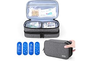 Yarwo Borsa Termica per Insulina e Medicinali Doppio Strato, per Penne, Diabete Siringhe Con 4 Impacchi di Ghiaccio (Grande, Grigio)