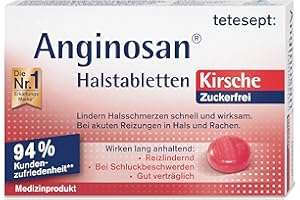 ‎TETESEPT tetesept Anginosan Halstabletten Kirsche - zuckerfrei – 1 x 20 Stück – Halsschmerztabletten gegen akute Reizungen in Hals & Rachen
