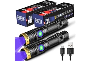 DARKBEAM Torcia UV 365nm Ricaricabile, Lampada di Wood Luce Nera, Ultravioletta Portatile Mini LED Torce con Clip, Rilevatori di macchie di urina per animali domestici, Resina a 370nm, 2 Pezzi