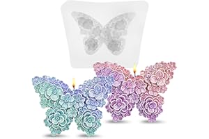 Mabor 2Pcs 3D Butterfly Flower Silicone Mold, Candle Moulds for Candle Making Soap Moulds for Soap Making Butterfly DIY Mold for Fondant Cake Decorating Supplies