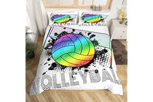 LOUSSIESD Set di biancheria da letto 3D con pallavolo colorato tie dye, copripiumino sportivo per bambini, ragazzi e ragazze, in microfibra, per letto singolo