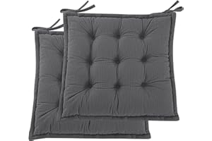 ‎PRIMEPATIO PRIMEPATIO Indoor Sitzkissen Stuhl 2er Set – Komfortable Cord-Sitzmatte Stuhlkissen mit Bändern, Hochwertige Füllung, Ideal für Esszimmer, Büro, Wohnzimmer, Outdoor Gartenstuhl, 40x40x7, Anthrazit