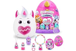 Rainbocorns Eggzania Surprise Mania mistyczna jednorożec Elle - pluszowy kolekcjonerski - ponad 20 niespodzianek w środku, 28 cm, pluszowe zwierzę, akcesoria do noszenia (jednorożec)