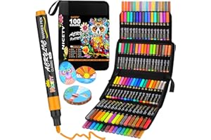 ‎NICETY NICETY 100 Acrylstifte für Steine Wasserfest - 3mm Medium Tip Multimarker Porzellanstifte Acrylmarker für Glasmalstifte Leinwand Holz Stein Stoff Holz Leinwand Glas Lackstift…
