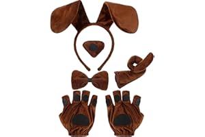 Cindeer El juego de disfraz de cachorro de 5 piezas incluye diadema de orejas de cachorro, corbatín, nariz falsa, cola de cachorro, guantes de pata de cachorro, accesorios de disfraz de animal para