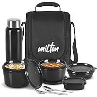 MILTON Pro Lunch Box with Steel Cutlery, 3 Microwave Safe Inner Steel Containers (180ml, 320ml, 450ml) Plastic Chutney Dabba 
