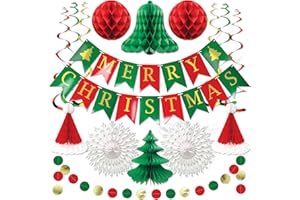 ITSY BITSY PARTY CO Dekoracje świąteczne wielokrotnego użytku premium – zestaw dekoracji bożonarodzeniowych, papierowe dekoracje świąteczne, świąteczne dekoracje sufitowe/wiszące dekoracje świąteczne, do wnętrz, vintage, plaster miodu, dekoracja pokoju bożonarodzeniowego