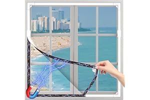 OWYR Adjustable Magnetic Fly Screen Window - DIY Fit Up to 120x130cm, Fiberglass Insect Mesh for Mosquito Net & Bug Screen, Full Frame Magnetic Strip Easy Installation (White Frame Grey Net)