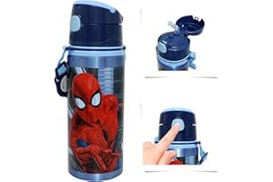SRV Hub Spiderman Isolierflasche mit Schultergurt, ungiftige Sportwasserflasche, 600 ml, BPA-frei, Trinkflasche für Kinder und Jungen