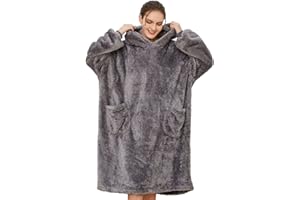 UMIPUBO Coperta con Cappuccio Coperta Indossabile Oversize TV Blanket Pullover Hoodie con Tasca Morbida Felpa con Coperta Sherpa Fleece per Adulti, Uomo, Donne, Adolescenti(Grigio,Taglia unica)