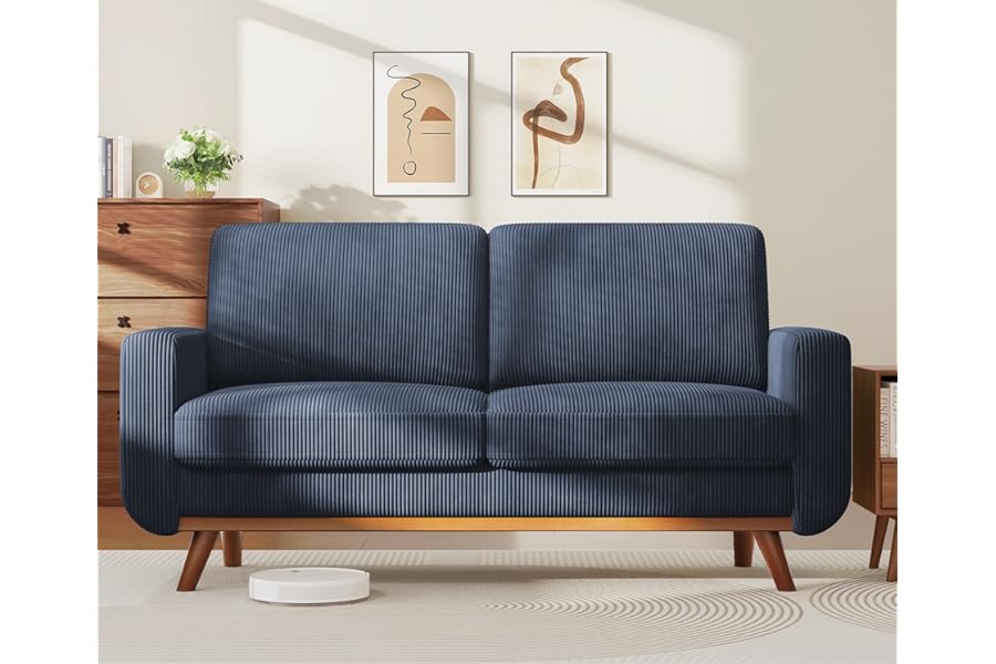 Vesgantti 172cm Loveseat Sofa Blue, Comfy Corduroy Couch with Spring Cushion, 2 Seater Sofa with Solid Wood, Sofa Couch with Deep Seat, Sofa for Bedroom, Loveseat for Living Room, Blue Office Couch