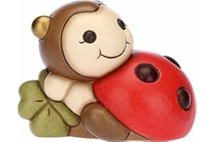 THUN, Bomboniera Portafortuna Coccinella con Quadrifoglio in Ceramica Decorata a Mano, Versione Media, 11.2x8x8.8 cm h