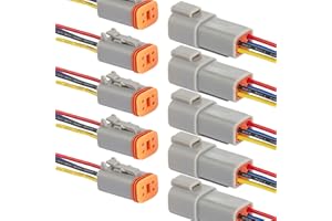 WOODGUILIN DT Stecker Connectors 4 Polig,DT Wasserdichter Steckverbinder,DT Stecker Steckverbinder,DT Auto Wasserdicht Elektrische Stecker Connectors,mit 20cm 16 AWG Kabel,Grau(5 Pairs, 4Pin DT)