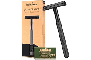 BAMBAW Golarka bezpieczeństwa z czarnego metalu | Golarka bezpieczeństwa dla mężczyzn | Golarka do brody | Golarka męska | Golarka do twarzy | Golarka fryzjerska | Golenie brody | Mechaniczna maszynka do