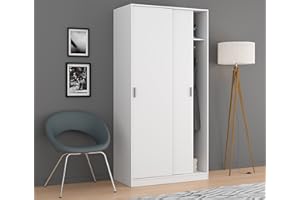 Dmora Armadio Guardaroba, 2 Ante scorrevoli, Legno Bianco, 100 x 200 x 50 cm