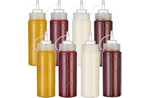 MATANA 8 butelek z tworzywa sztucznego z nakrętkami, 340 ml – butelki do wyciskania – przyprawy, sosy, ketchup, dressingi, oliwa z oliwek – nie zawierają BPA i nadają się do mycia w zmywarce