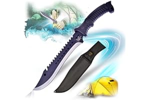 SWORDS AND MORE Machete con lama e guaina in acciaio inossidabile, lunghezza 39,37 cm, impugnatura in gomma antiscivolo, da esterno con foro per cordino, coltello da esterno, attrezzo da giardino, nero