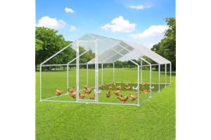 Izrielar Gallinero XXL con cerradura de seguridad y paño de color PE impermeable, mucho espacio para pollos, conejos y otros animales pequeños, marco de acero estable, 3 x 8 x 2 m,Red