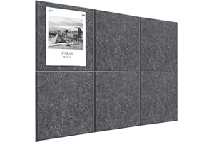 HEDOBCESO Cork Board Alternative 90 x 60 cm Notice Pin Board Bulletin Board for Home Office Kitchen Photos Memos - 6 Pack Removable Felt Wall Tiles with 20 pushpins - Dark Gray