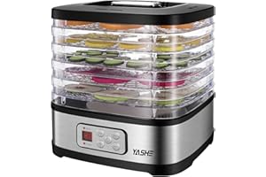 ‎YASHE YASHE GGJ-261B Dörrautomat mit LED-Display, Temperaturregelung 35-70°C & 72-Stunden-Timer, 5 höhenverstellbaren Tabletts, Dörrgerät für Obst und Gemüse, 240 Watt, BPA-frei