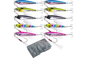 Goture Fishing Vertical Jigs Saltwater Freshwater, Jig Lures with Assist Hook and Treble Hook, 3/4/5/6/10/15 Pcs Jigging Spoon Lures, Fishing Jig for Tuna, Salmon, Bass