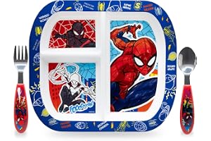 Sorrisini Återanvändbar Servis för Mikrovågsugn Spiderman för Barn 3 delade tallrikar, Bestick Rostfritt Stål, Mikrovågsugnpl