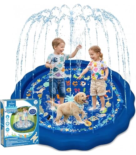 Splash Pad 170 Cm – Alfombra De Agua Con Letras Y Animales, Chorros Ajustables, Ideal Para Verano