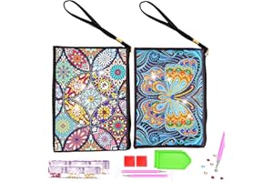 DALAETUS 2 Pcs 5D Diamond Painting Bag Set, Diamond Art Wristlet Handbag with Zipper, 5D DIY Diamond Art Painting Purse for Adults Kids Valentine's Day Gift, Special Cosmetic Bag for Women Girls Makeup
