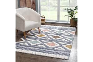 carpet city Dywan do salonu z wysokim włosiem, boho, etniczny szary, Multi Cut Loop, wysoki/niski, efekt 3D, kudłate dywaniki, puszysty, miękki, do sypialni, z długim włosiem, 200 x 290 cm