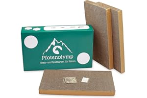 Pfotenolymp® Boîte à gratter - Avec carton ondulé et herbe à chat - Jouet pour chat / griffoir/grattoir / meubles à gratter - Planche à gratter en carton / tapis à gratter