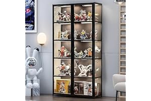 Scribora 5-story display case Standing, Curio cabinets, bookcase with doors, Transparent acrylic doors,collector display case for living room, office, books, game room (Black-Double-Open)