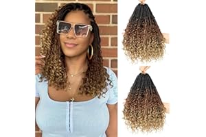 FIRSTCYH HAIR 8 Packs Boho Box Braids Crochet Hair with Curly Hair Pre Loop Long Black Messy Goddess Box Braids Extensions de cheveux pour femmes noires (25.4 cm ，1B/30/27#)