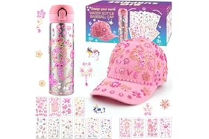 YOUERLS Gifts for Girls 4 5 6 7 8 9 10 Year Old Decorate Your Own Water Bottle and Baseball Cap, Art and Crafts for Girls with Glitter Gem Unicorn Stickers, Back to School Birthday Present Girls Age 4-12