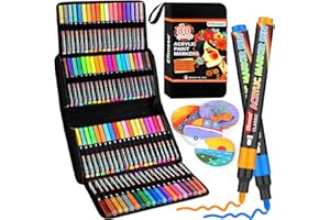 Efimeso Feutre Acrylique Stylo, 80 Couleurs De Marqueur Acrylique Sur Roche, Toile, Bois, Pierre, Céramique, Verre, Tissu, Acrylic Paint Marker Pointe Moyenne De 3 MM Pour Adultes