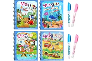 SLshiBo 4 Pièces Réutilisable Livre Magique à l'eau, Livre de Dessin Magique avec Stylo, Magic Water Book, Livres de Coloriage à l'eau pour Enfants Education Dessin