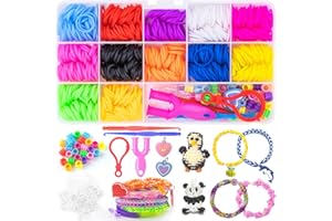 Uolifrem Elastici per Braccialetti Bambini, 12Colori Elastici Braccialetti Kit, Fai Da Te Loom Bands Kit con Accessori，Starter Kit di Elastici, Regalo per Ragazze e Ragazzi