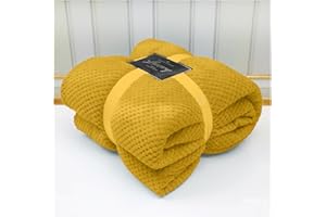 VELVETIO Luxury Waffle Fleece Popcorn Throw, Extra Large Thermal Warm Honeycomb Blanket, Soft & Cosy 100% Polyester Snuggle Sofa Bed Throws, 150 x 200cm, Ochre