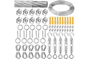 FOGARI Zestaw napinaczy linek drucianych, 2 mm x 40 m, napinacz liny drucianej ze stali nierdzewnej 304, napinacz linek drucianych z oczkami do zawieszenia łańcuchów świetlnych, sznurków do prania, linek do