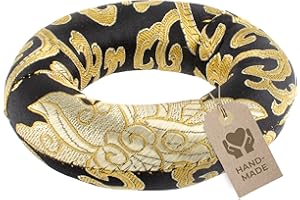 AVANDA Singing bowl cushion in ring shape for the secure position of your singing bowl (up to Ø 20 cm / 7.9 in) and more sound, traditional craftsmanship, black-gold