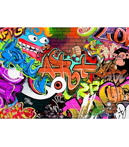 Zelfklevend fotobehang - urban graffiti op betonnen muur premium print